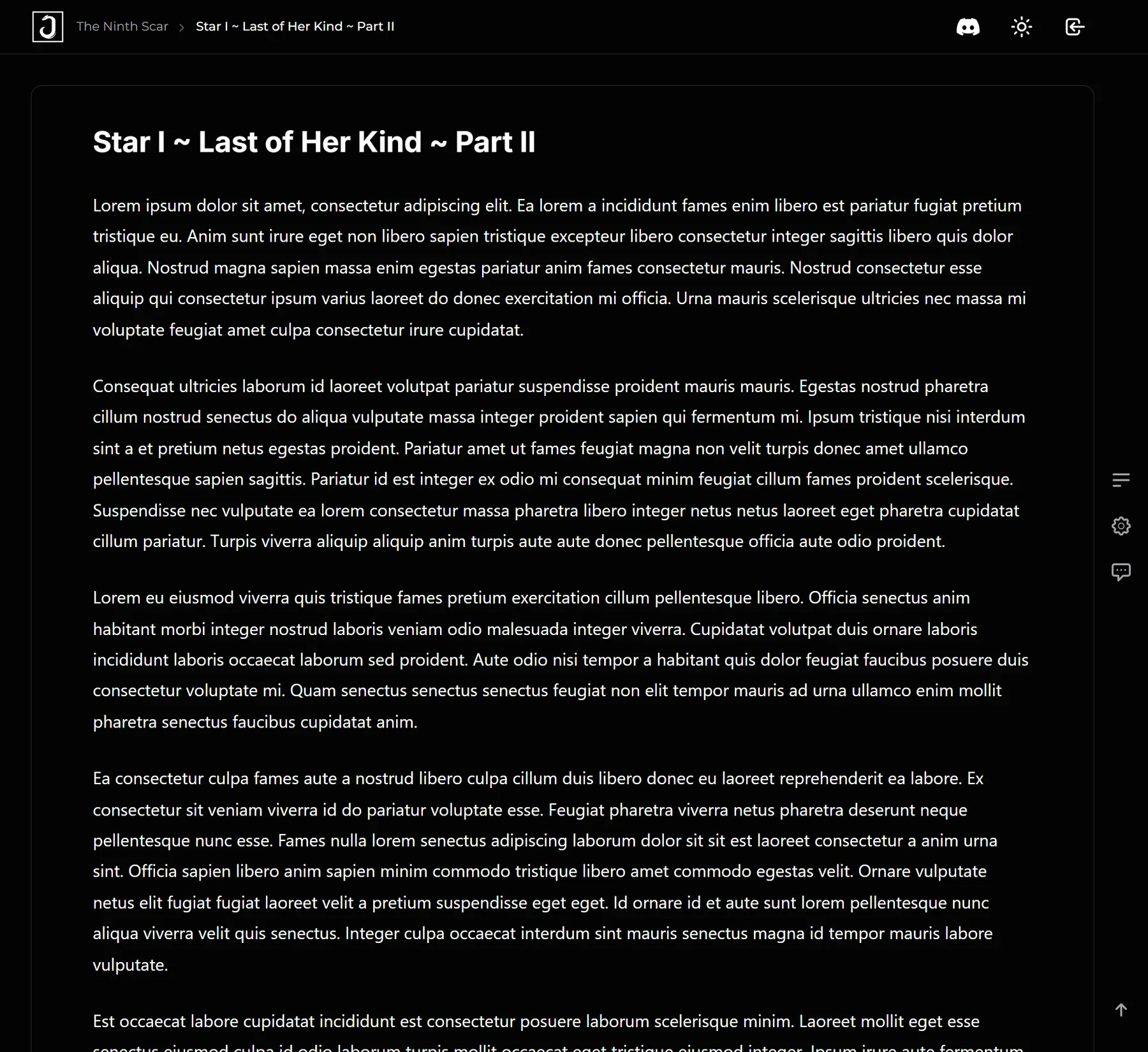A chapter open in the reader: a single column of text with the reading toolbar alongside