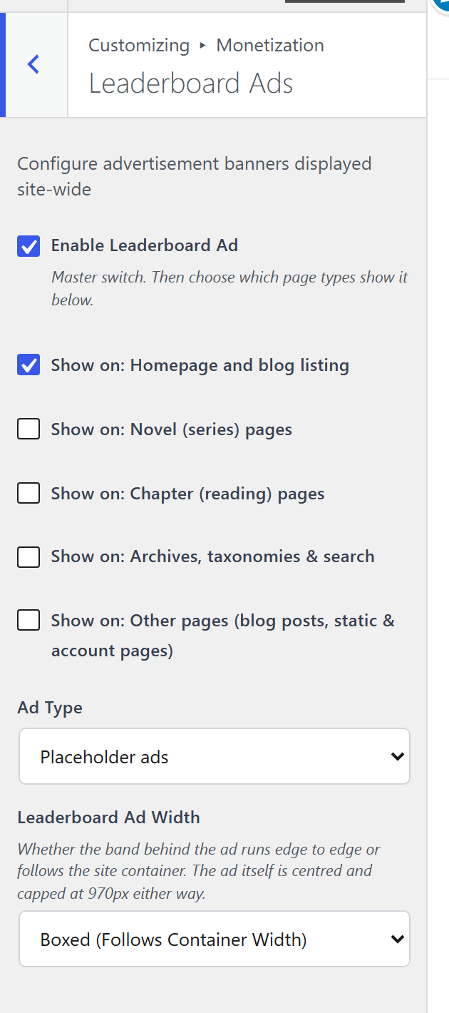 The Leaderboard Ads pane