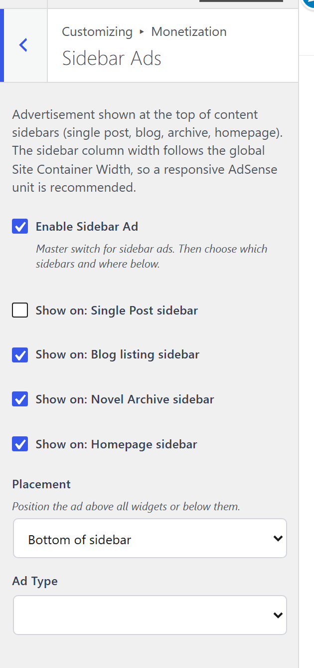 The Sidebar Ads pane