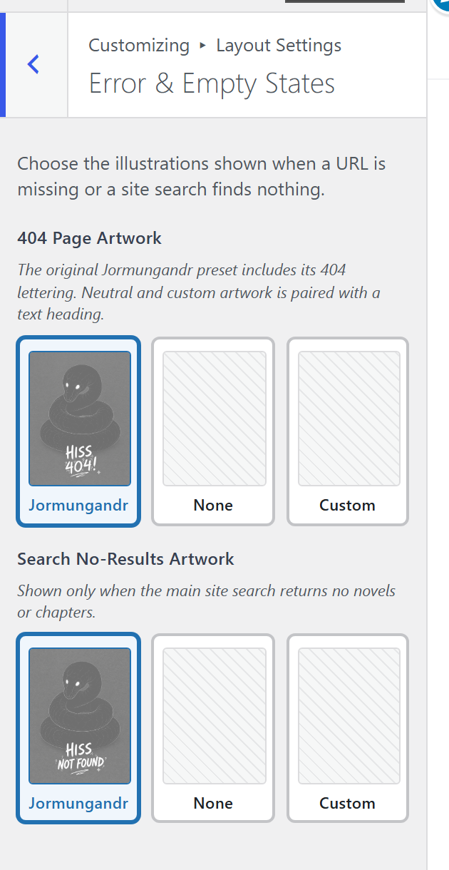 The Error and Empty States pane: 404 artwork and the two no-results artworks