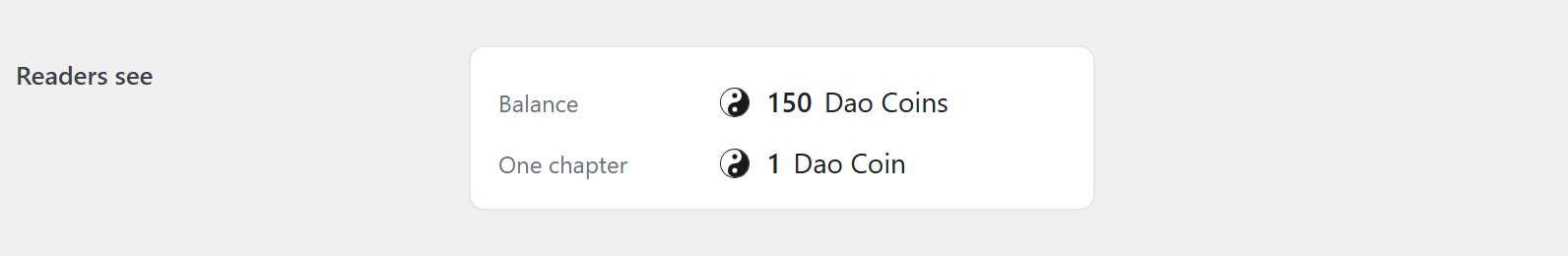 A live sample showing a balance and a single-chapter price, each with the chosen icon