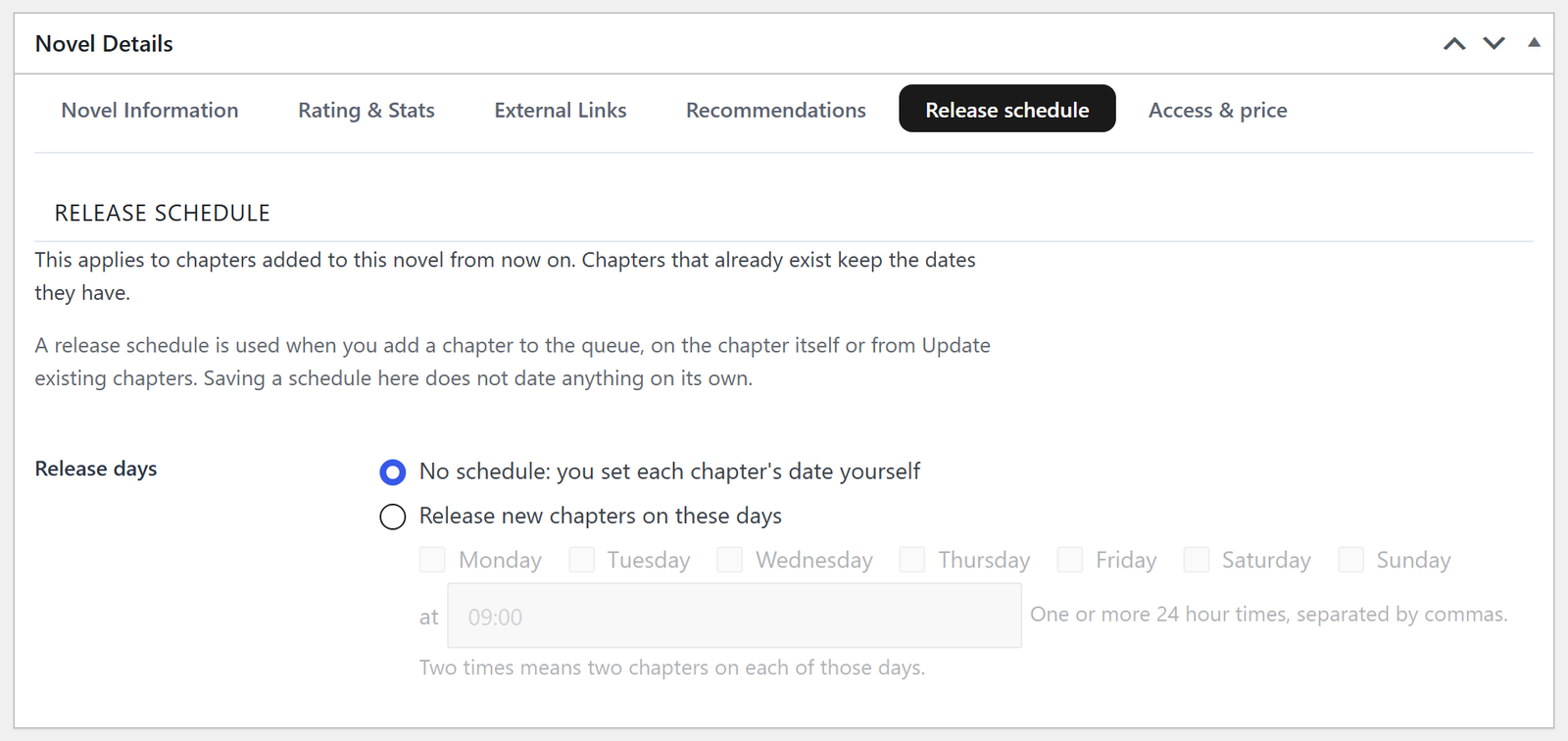 The Release schedule tab