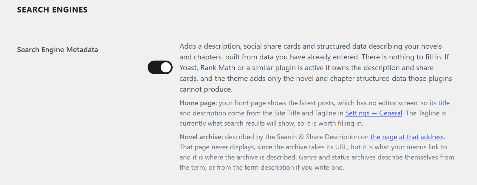 The Search Engines card